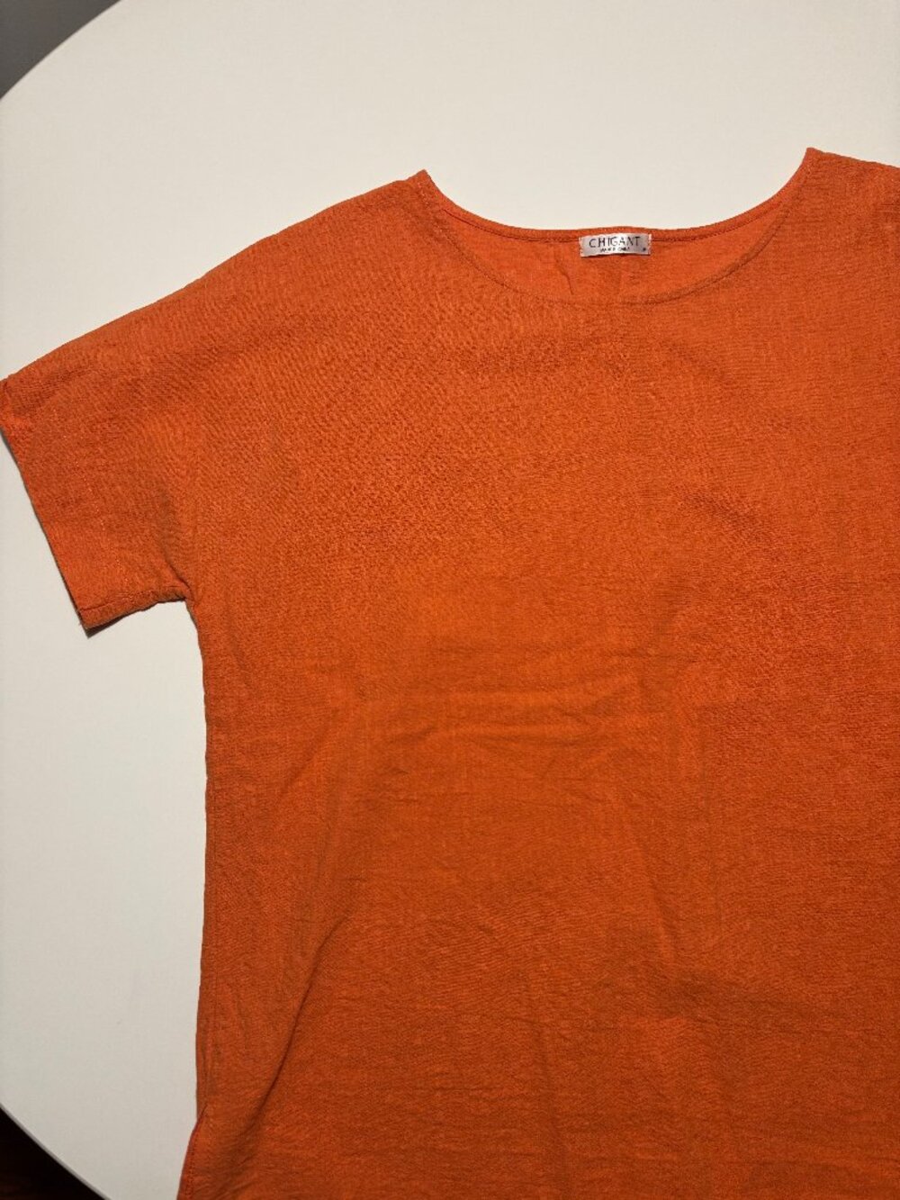 Chigant Orange Linen-Like Cotton Short Sleeve Box T-Shirt